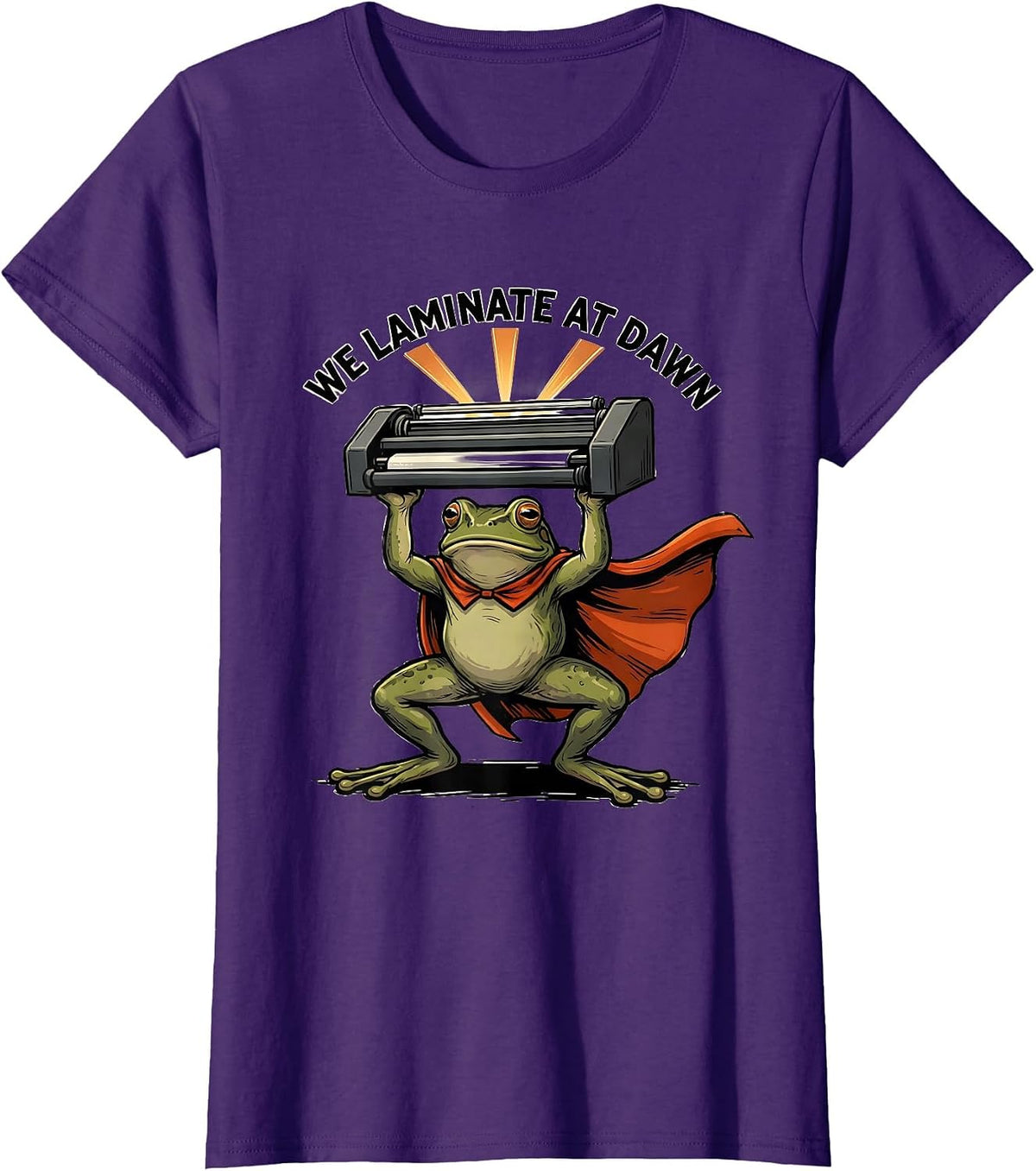 Women's We Laminate At Dawn Funny Teacher Frog Back to School T-Shirt - Purple