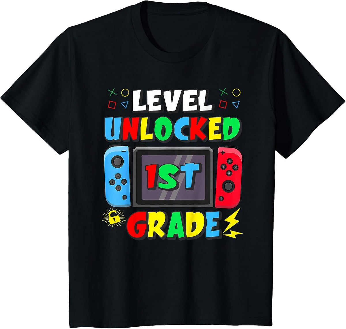 First Day of 1st Grade Level Unlocked Game Back to School T-Shirt - Black