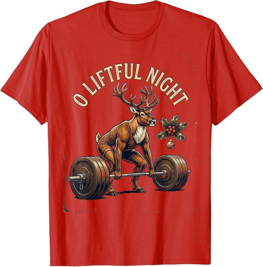 Men's O Liftful Night Vintage Funny Christmas Gym Workout T-Shirt - Red