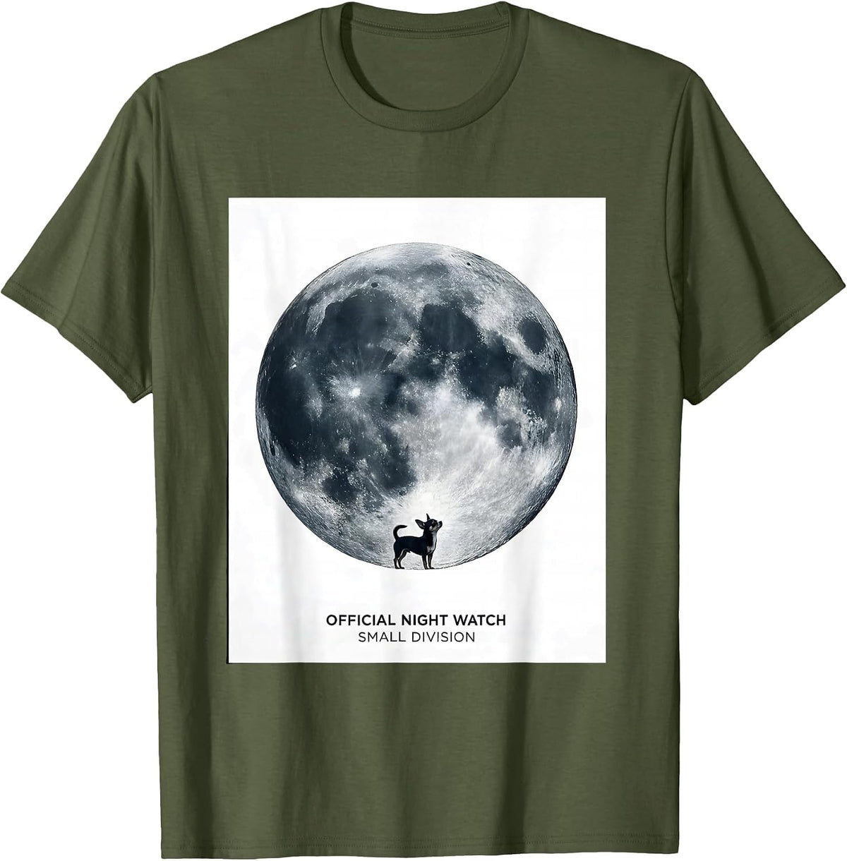 Men's Official Night Watch Small Division Chihuahua Howling T-Shirt - Olive Green