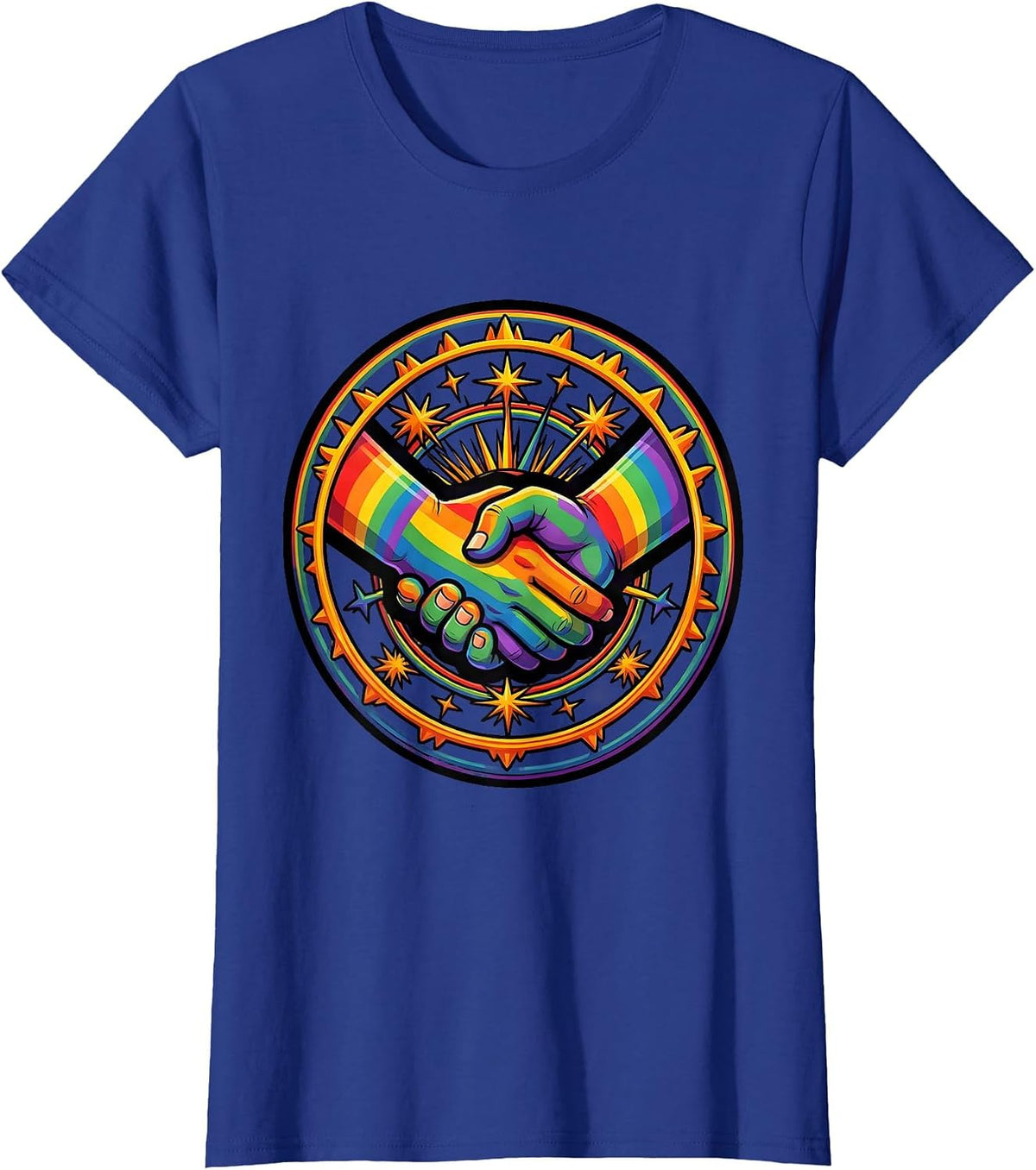 Women's Glowing Interlocked Hands Pride Unity Design T-Shirt - Royal Blue