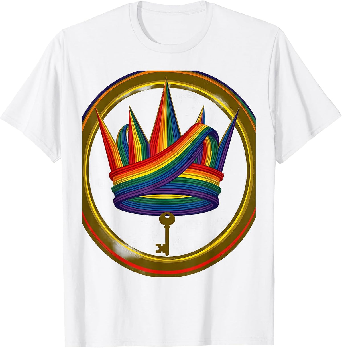 Men's Crown Rainbow Ribbon Pride Flag Graphic T-Shirt - White
