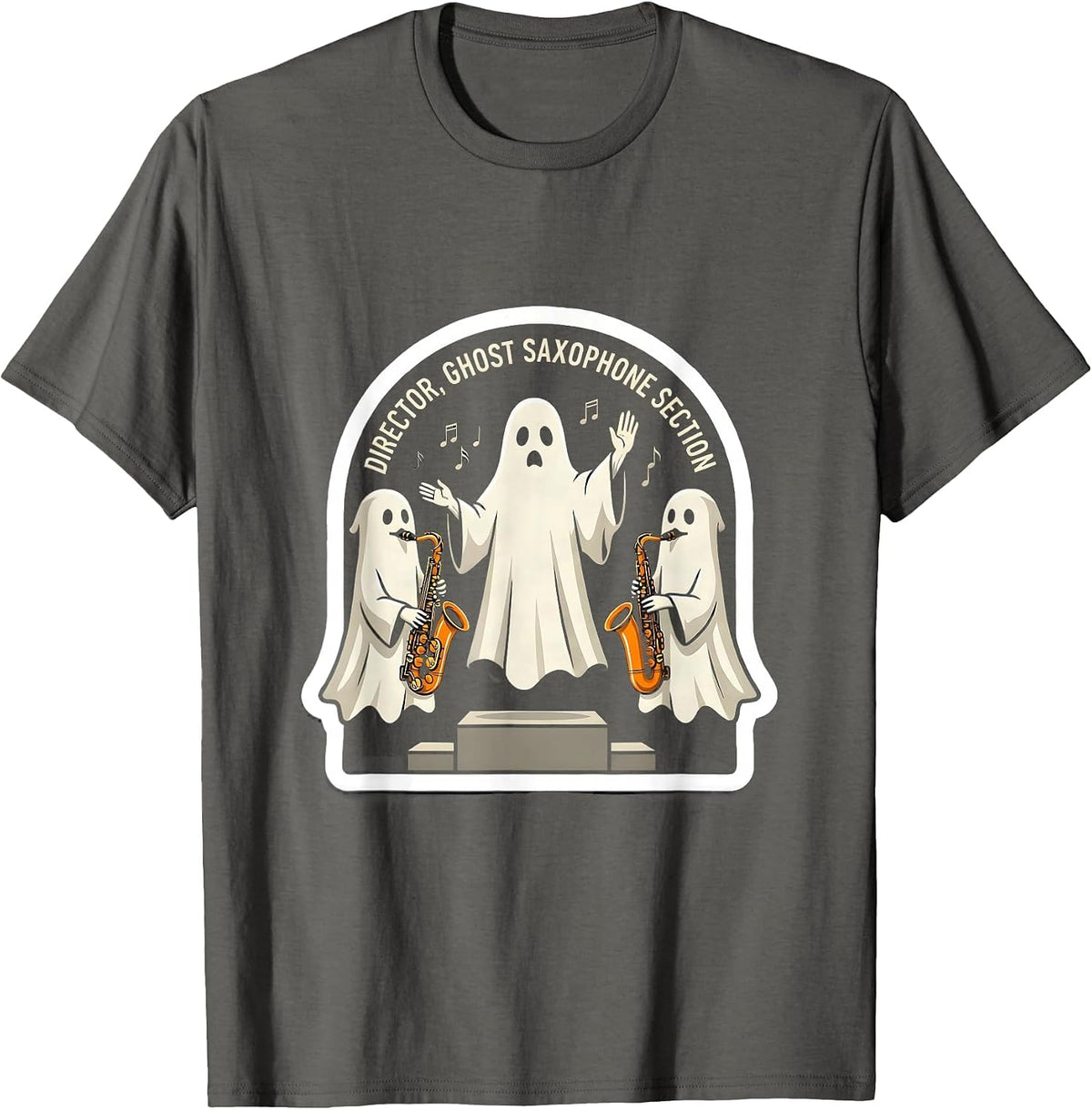 Director Ghost Saxophone Section Funny Music Teacher T-Shirt - Asphalt Grey
