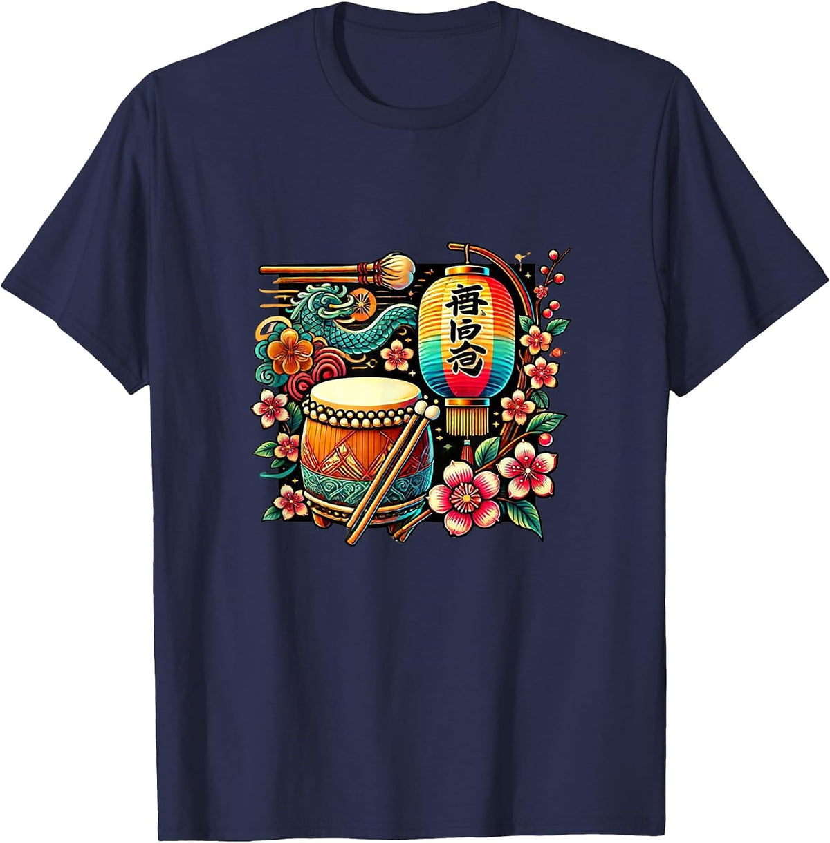 Festive Taiko Drum Japanese Culture Heritage Art T-Shirt - Navy Blue