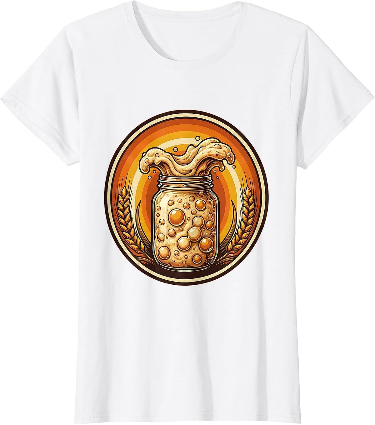Sourdough Starter Overflowing Jar Illustration T-Shirt - White