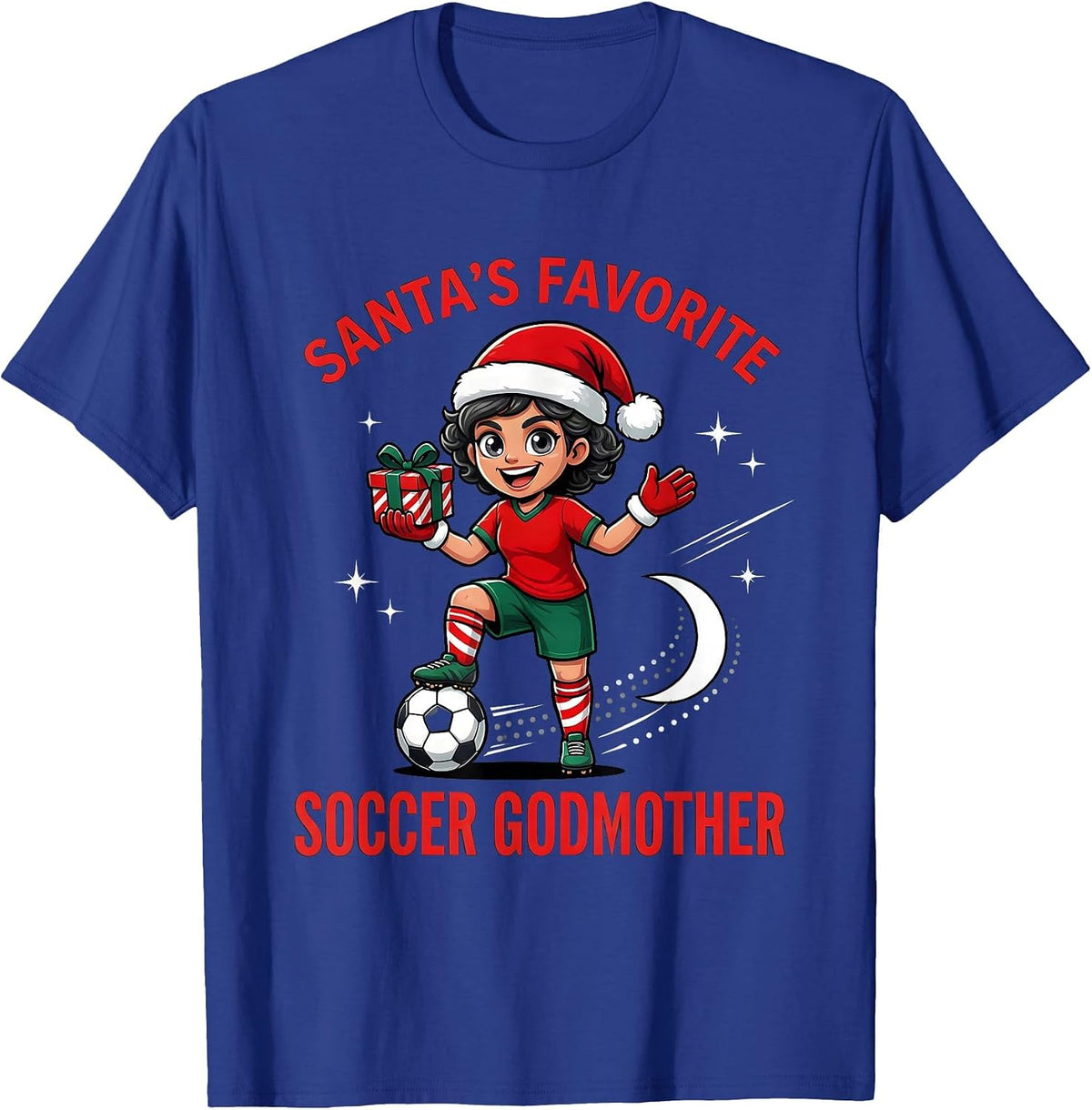 SANTA'S FAVORITE SOCCER GODMOTHER Funny Soccer Christmas T-Shirt - Royal Blue