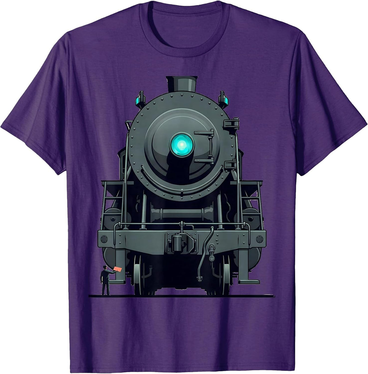 Men's Model Locomotive Flat Vector Train Enthusiast Humor T-Shirt - Purple