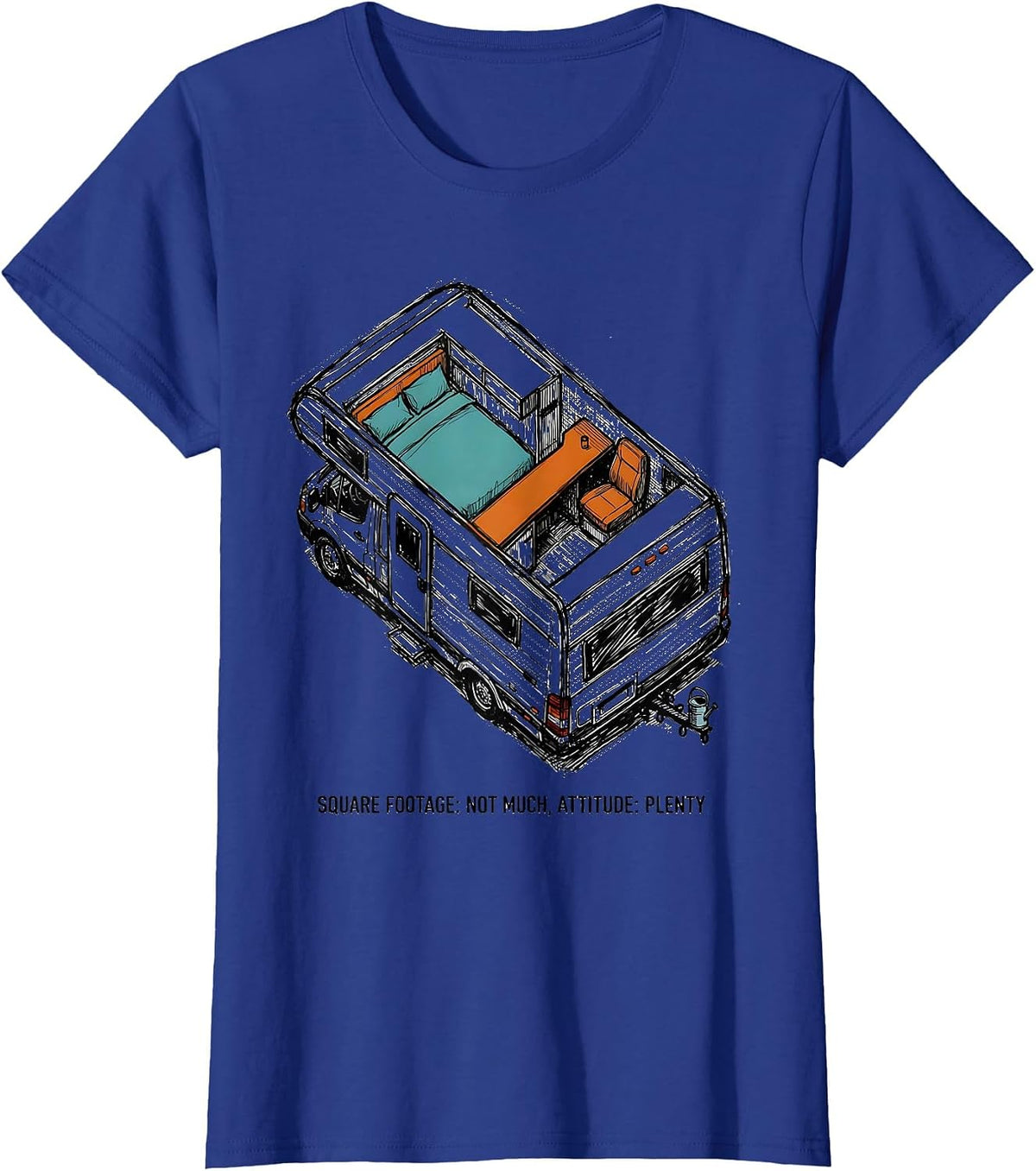 Women's Square Footage: Not Much, Attitude: Plenty Van Life T-Shirt - Royal Blue