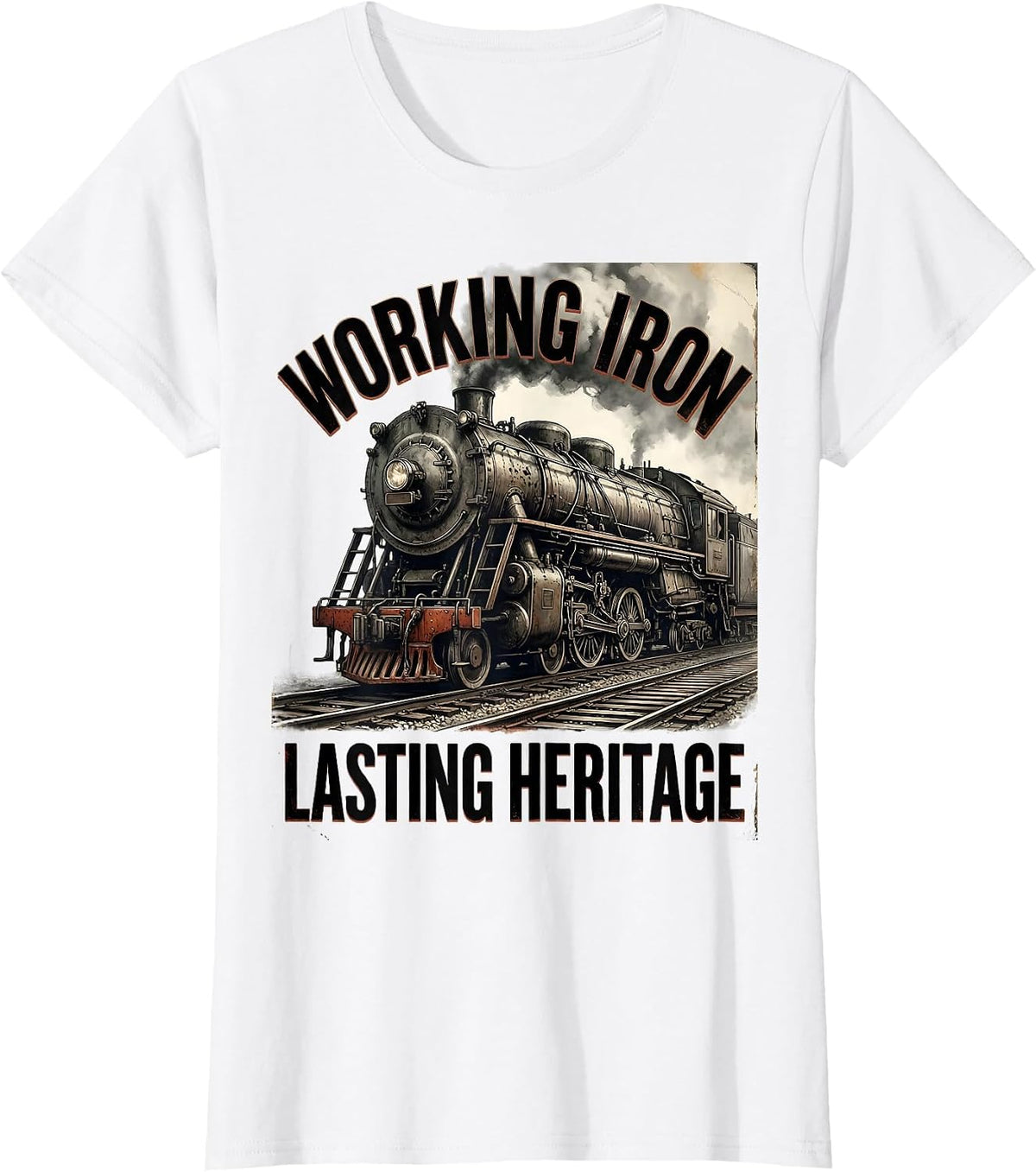 Women's Working Iron Lasting Heritage Distressed Steam Locomotive T-Shirt - White