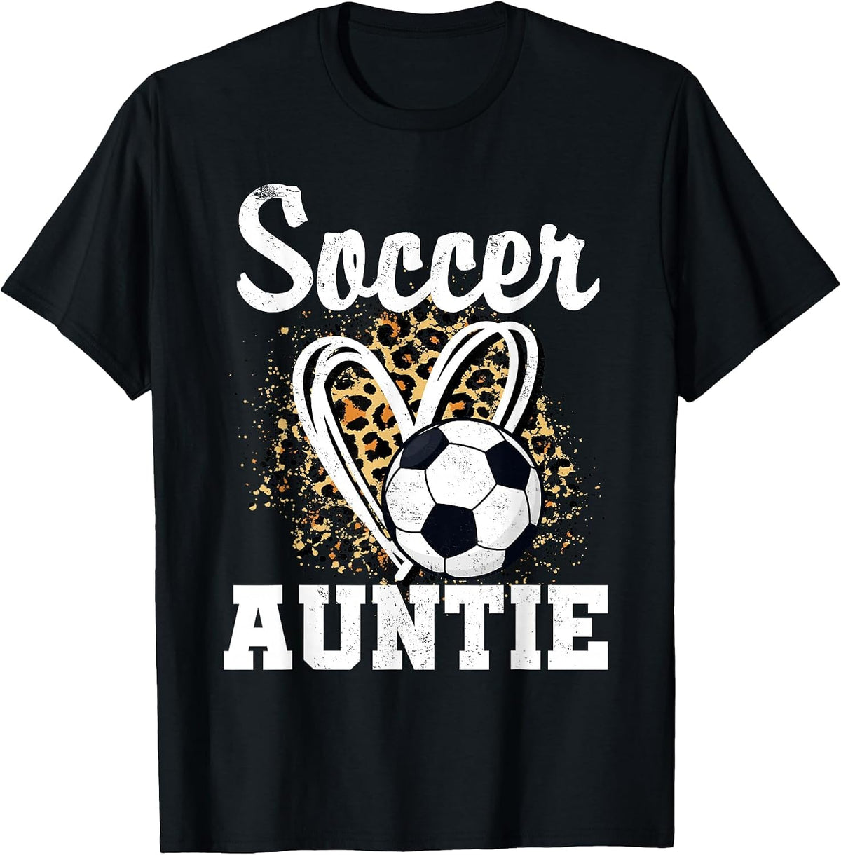 Soccer Auntie Leopard Heart T-Shirt - Black