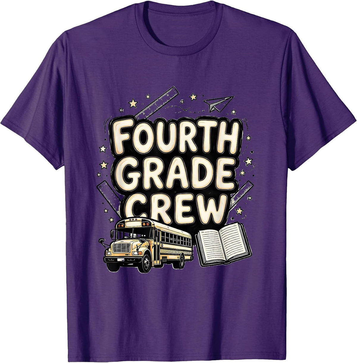 Fourth Grade Crew Line Art Back To School Teacher Student T-Shirt - Purple