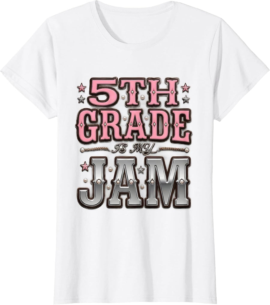 Women's 5th Grade Is My Jam Teacher Design T-Shirt - White