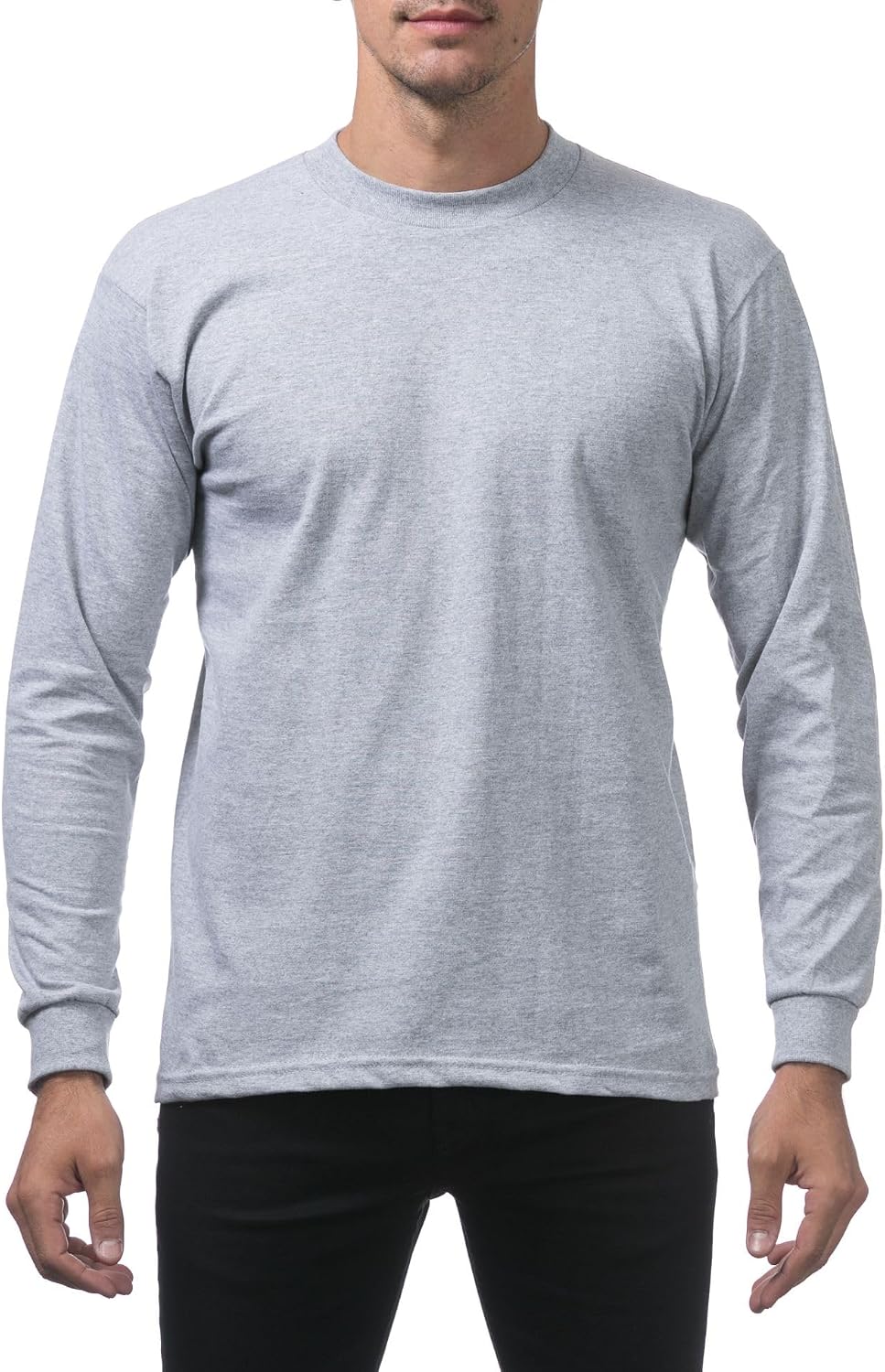 Pro Club Men's Heavyweight Cotton Long Sleeve Crew Neck T-Shirt - Heather Gray