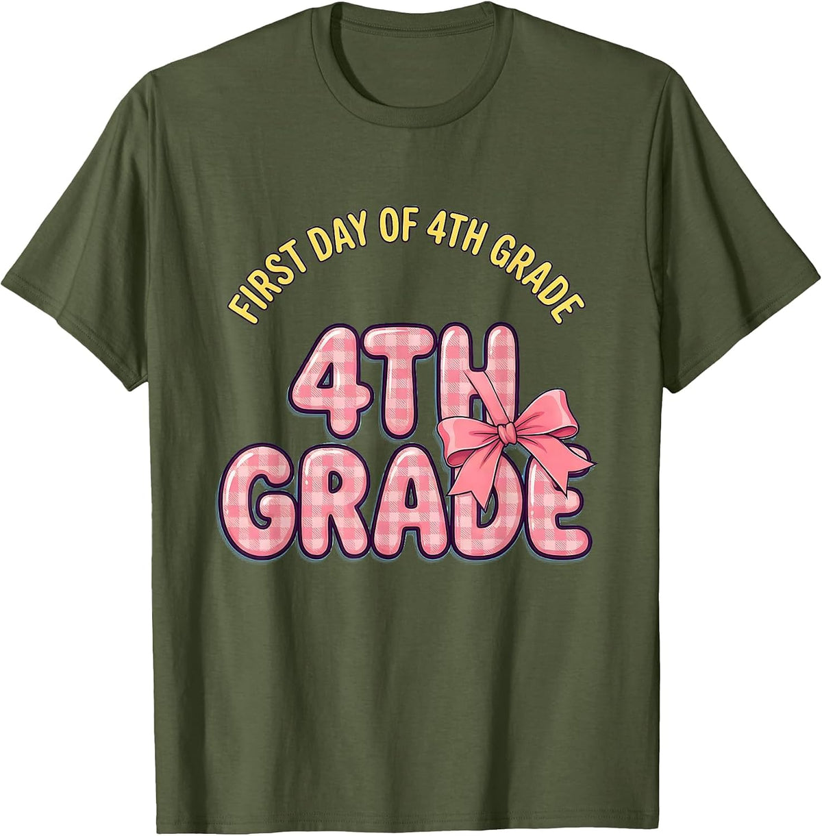 Men's First Day Of 4th Grade Coquette Bow Back To School Teacher T-Shirt - Olive Green