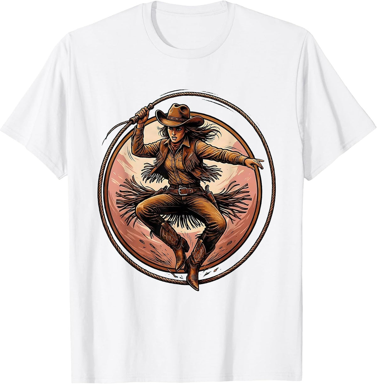 Men's Cowgirl Rope Tricks Rodeo Illustration T-Shirt - White