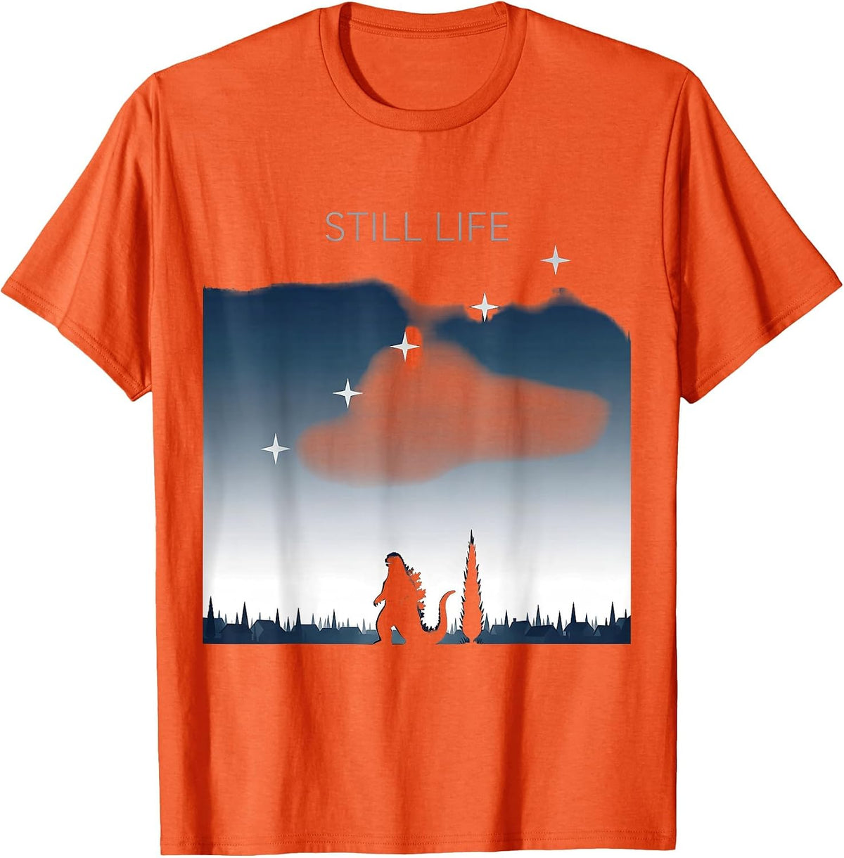 Men's Still Life Minimalist Kaiju Van Gogh Starry Night Art Parody T-Shirt - Orange