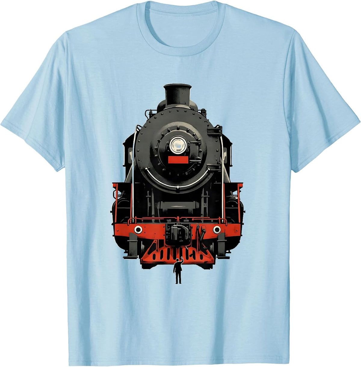 Men's Enormous Locomotive Minimalist Train Enthusiast Humor T-Shirt - Baby Blue