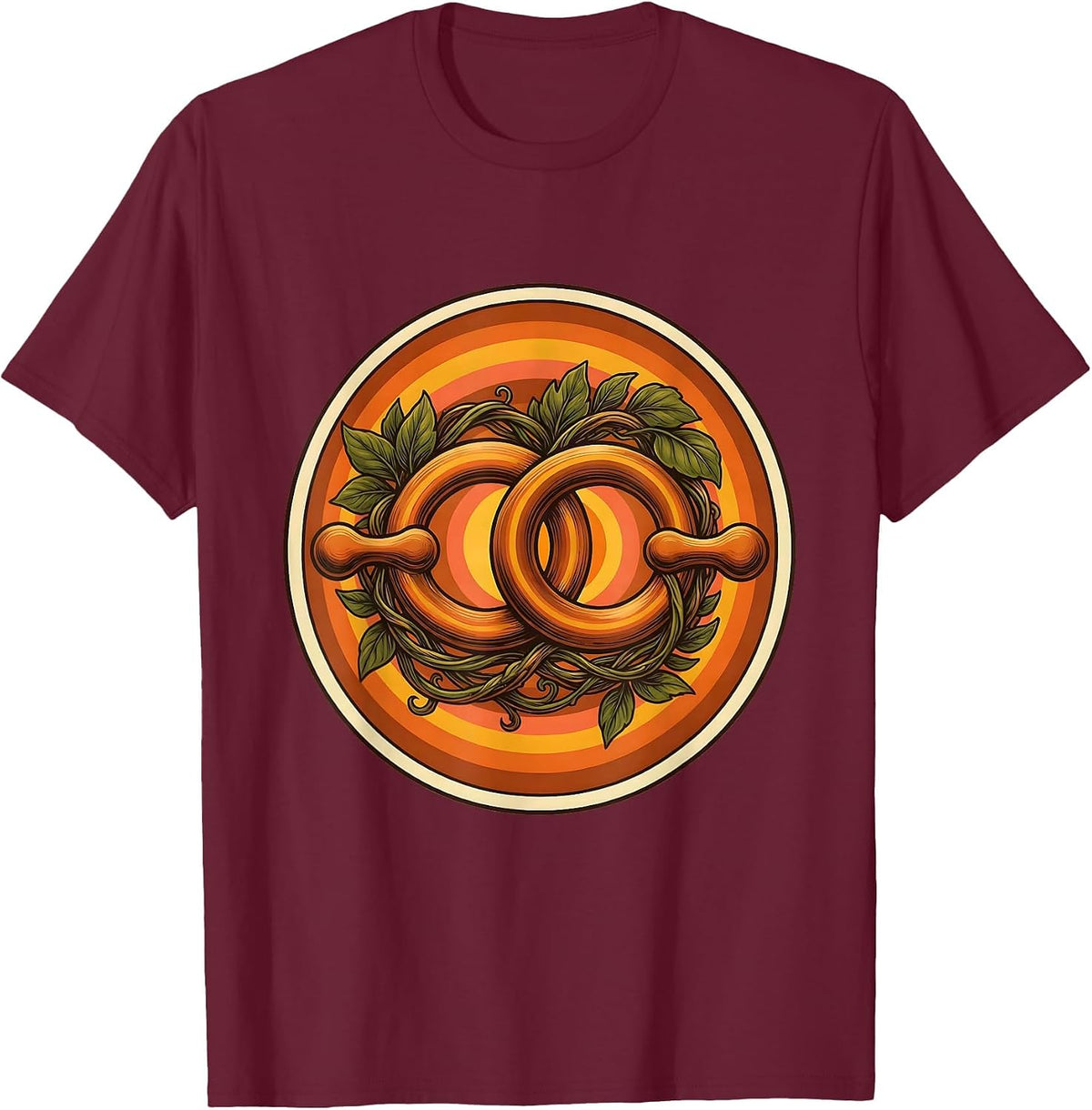 Double Venus Intertwined Vines Lesbian Pride Design T-Shirt - Burgundy