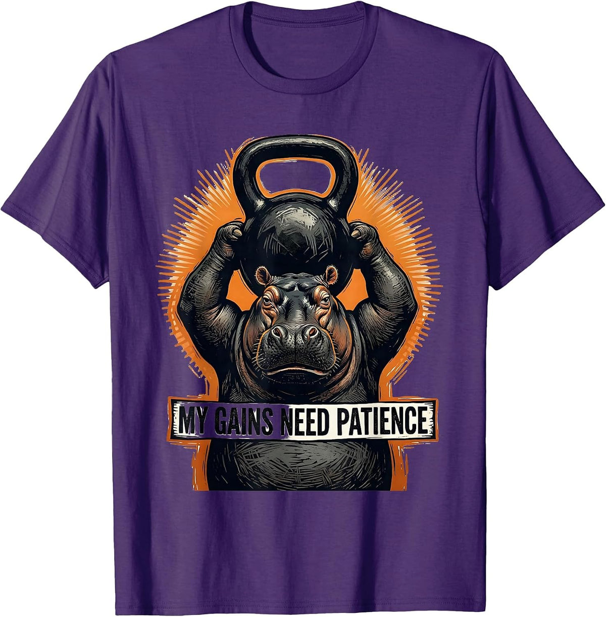 My Gains Need Patience Funny Gym Weightlifting Workout T-Shirt - Purple