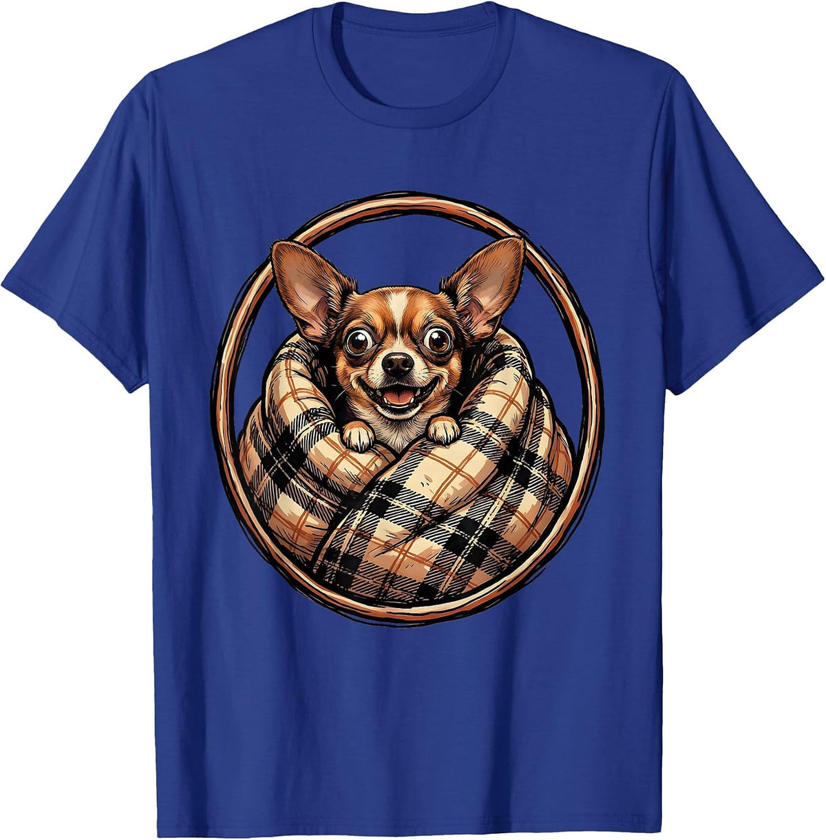 Cozy Chihuahua Wrapped in Blanket Graphic T-Shirt - Royal Blue