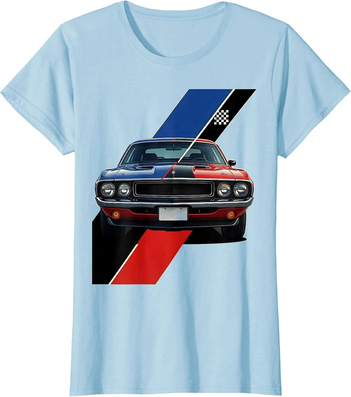 Women's Classic Muscle Car Racing Livery Graphic Car Guy Birthday T-Shirt - Baby Blue