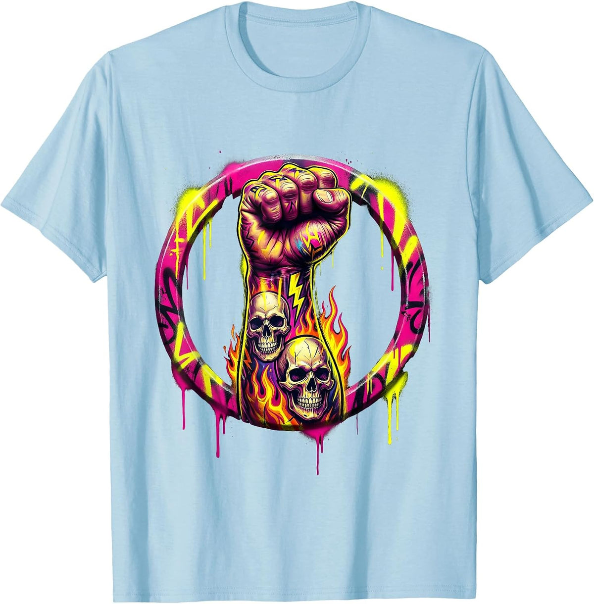 Men's Rock Guitar Tattoo Sleeve Arm Graphic T-Shirt - Baby Blue