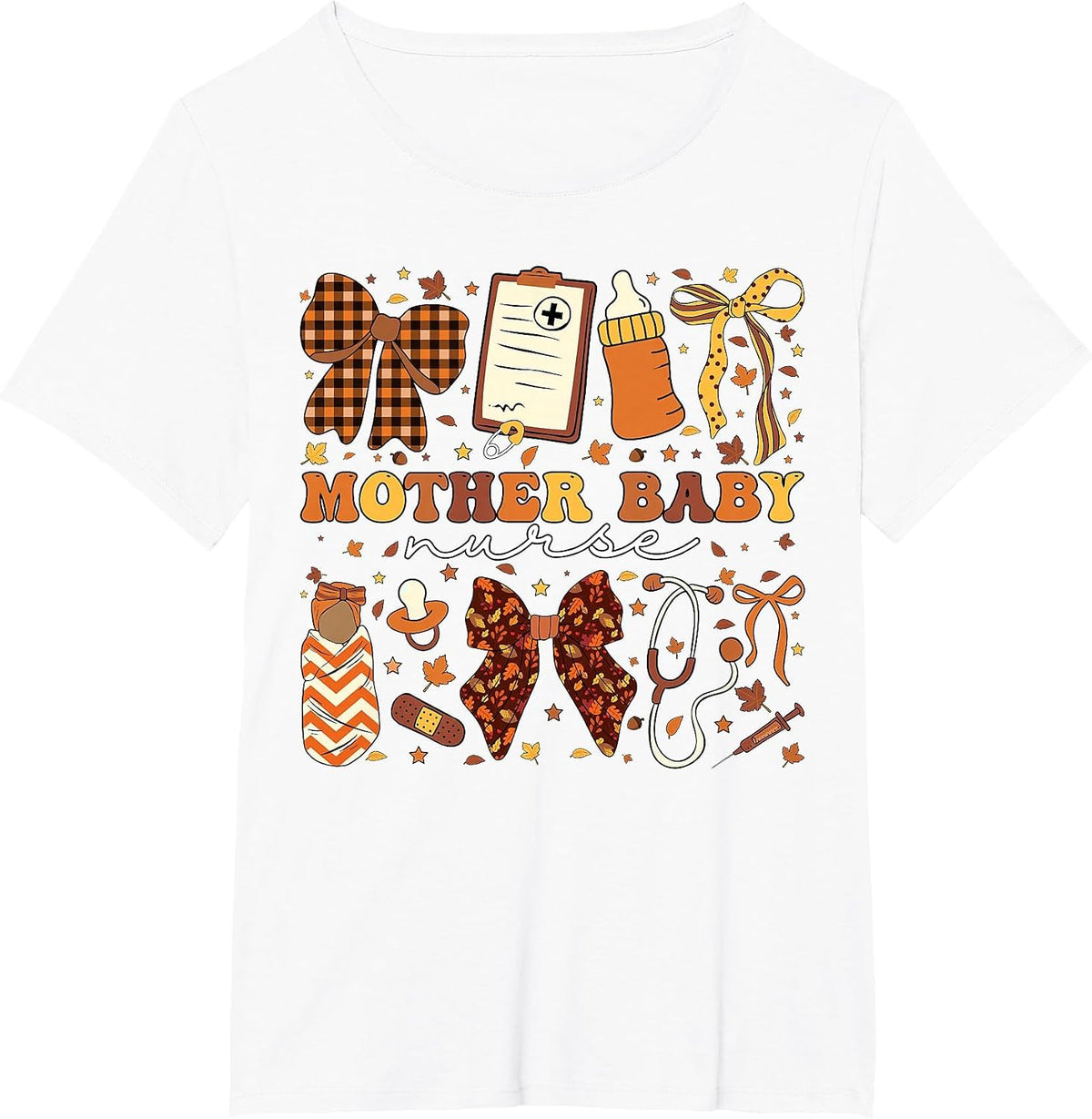 Postpartum Fall Coquette Mother Baby Nurse Thanksgiving T-Shirt - White