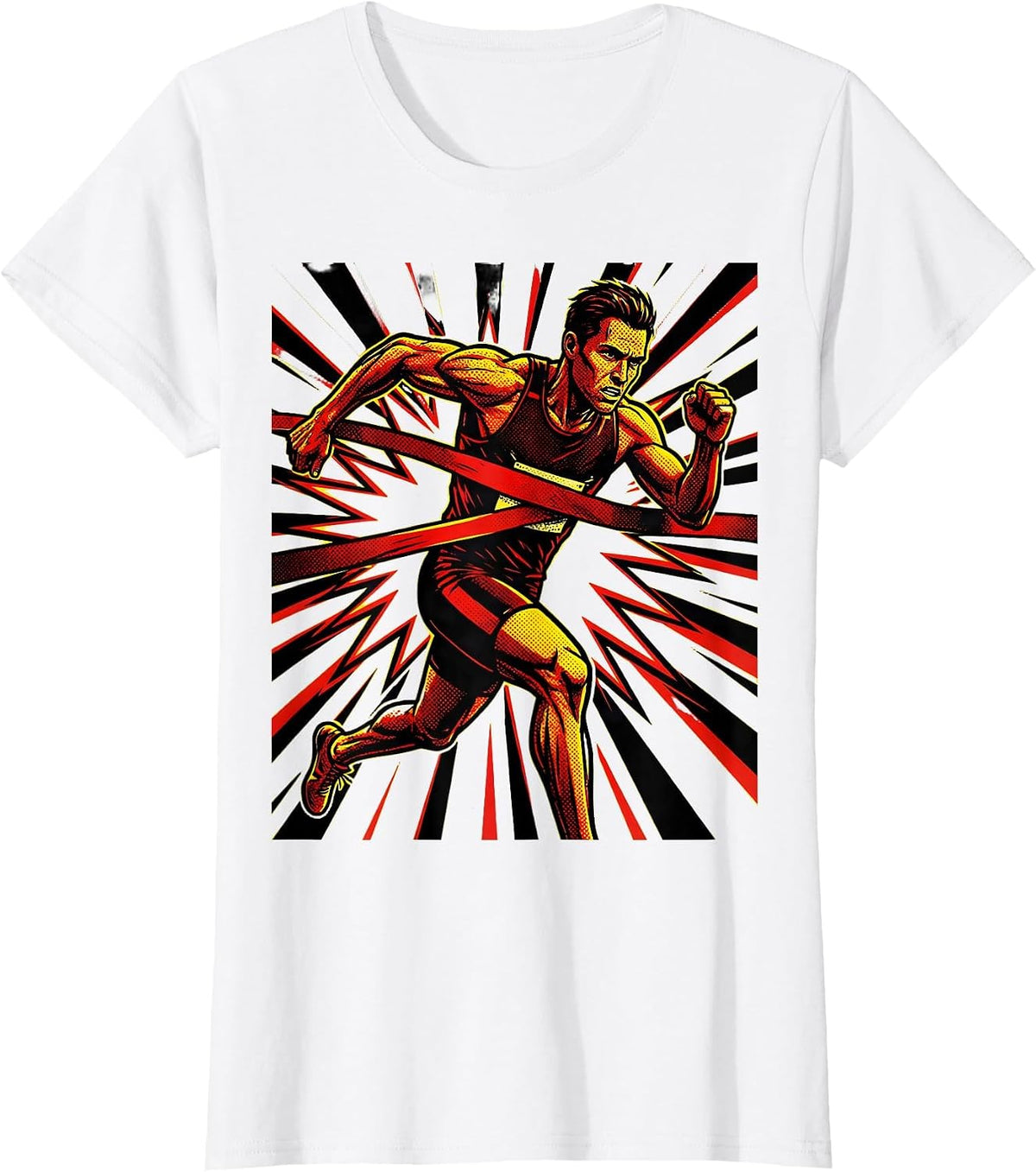 Athlete Sprinting Through Finish Line Graphic T-Shirt - White