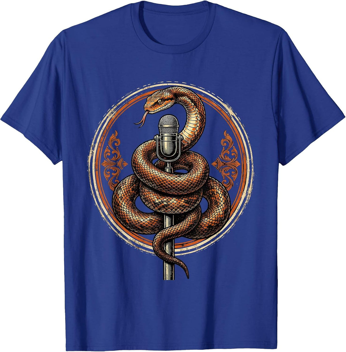 90s Rock Serpent Microphone Stand Graphic T-Shirt - Royal Blue