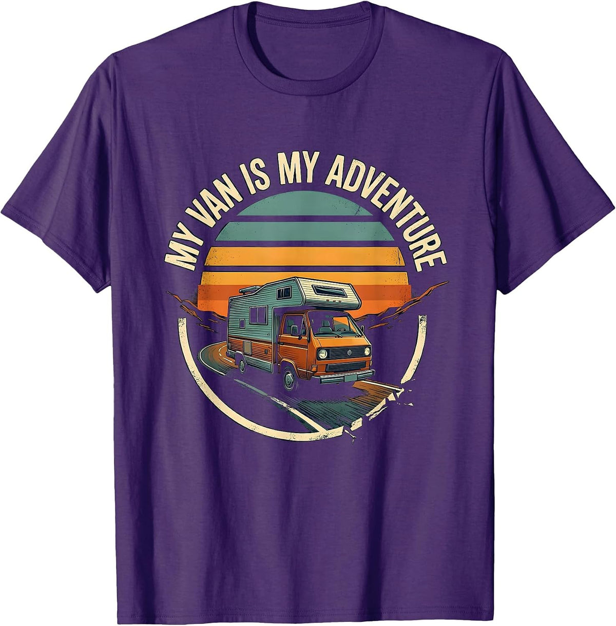 Men's My Van Is My Adventure Vintage Van Life Road Trip Nostalgia T-Shirt - Purple
