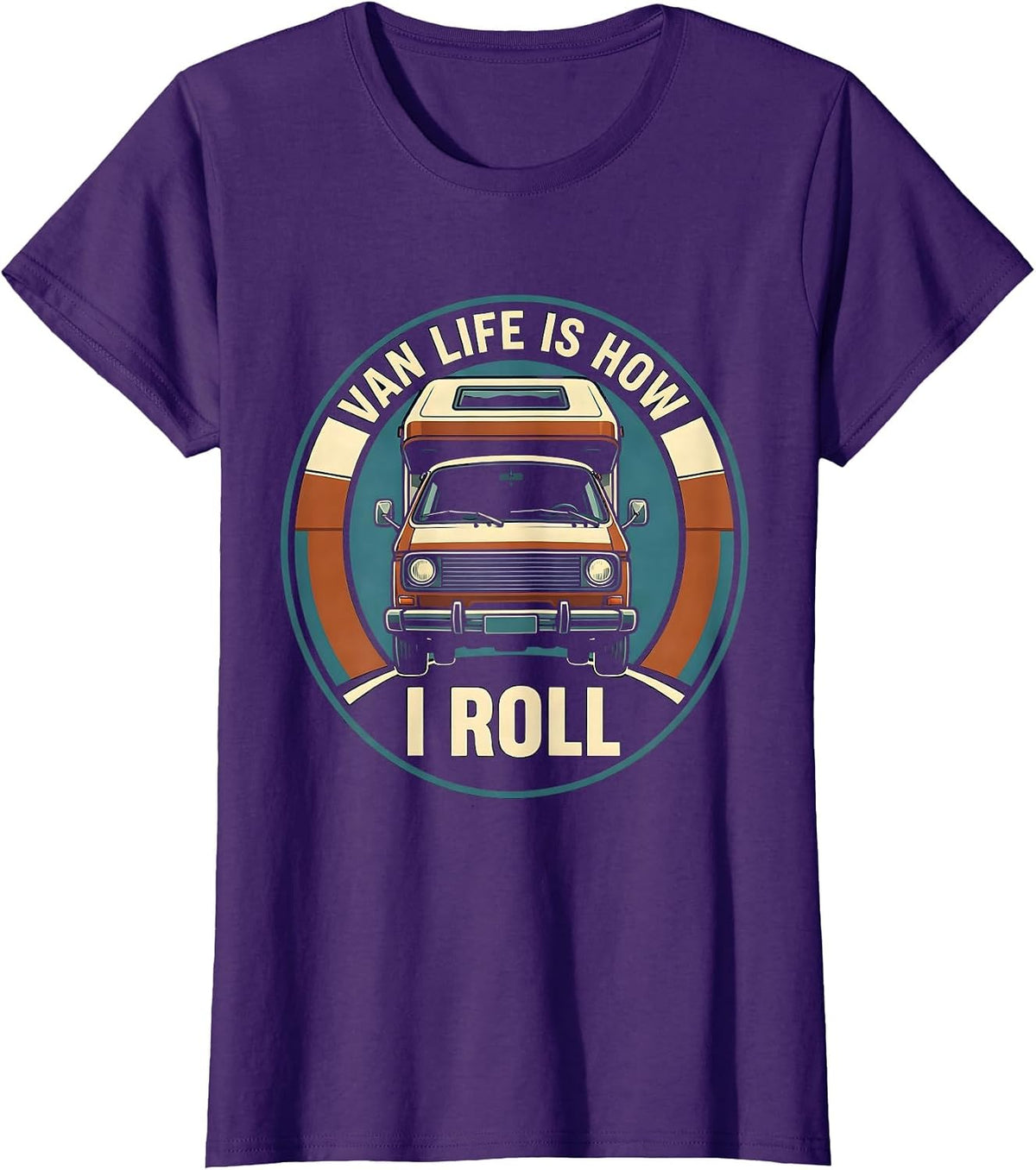 Women's Van Life Is How I Roll Retro Van Dwellers Nomad Travel Pride T-Shirt - Purple