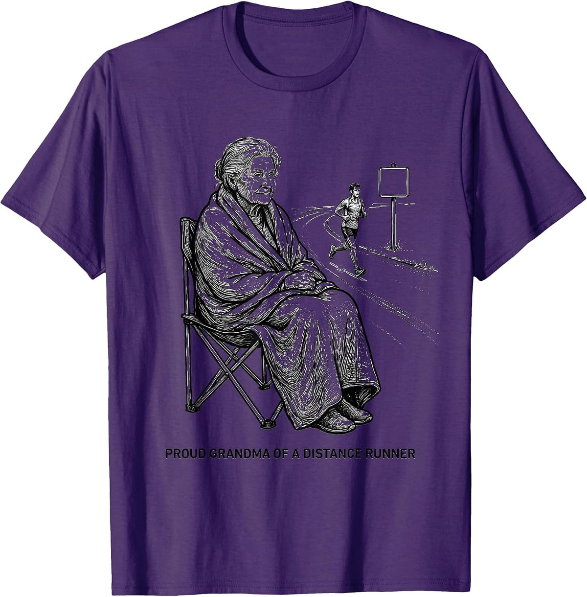 Men's Proud Grandma of a Distance Runner Supportive Cheer T-Shirt - Purple