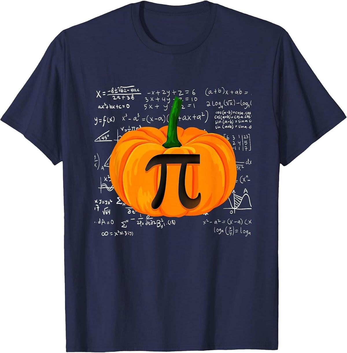 Pumpkin Pie Math Funny Halloween Thanksgiving Pi Day T-Shirt - Navy Blue