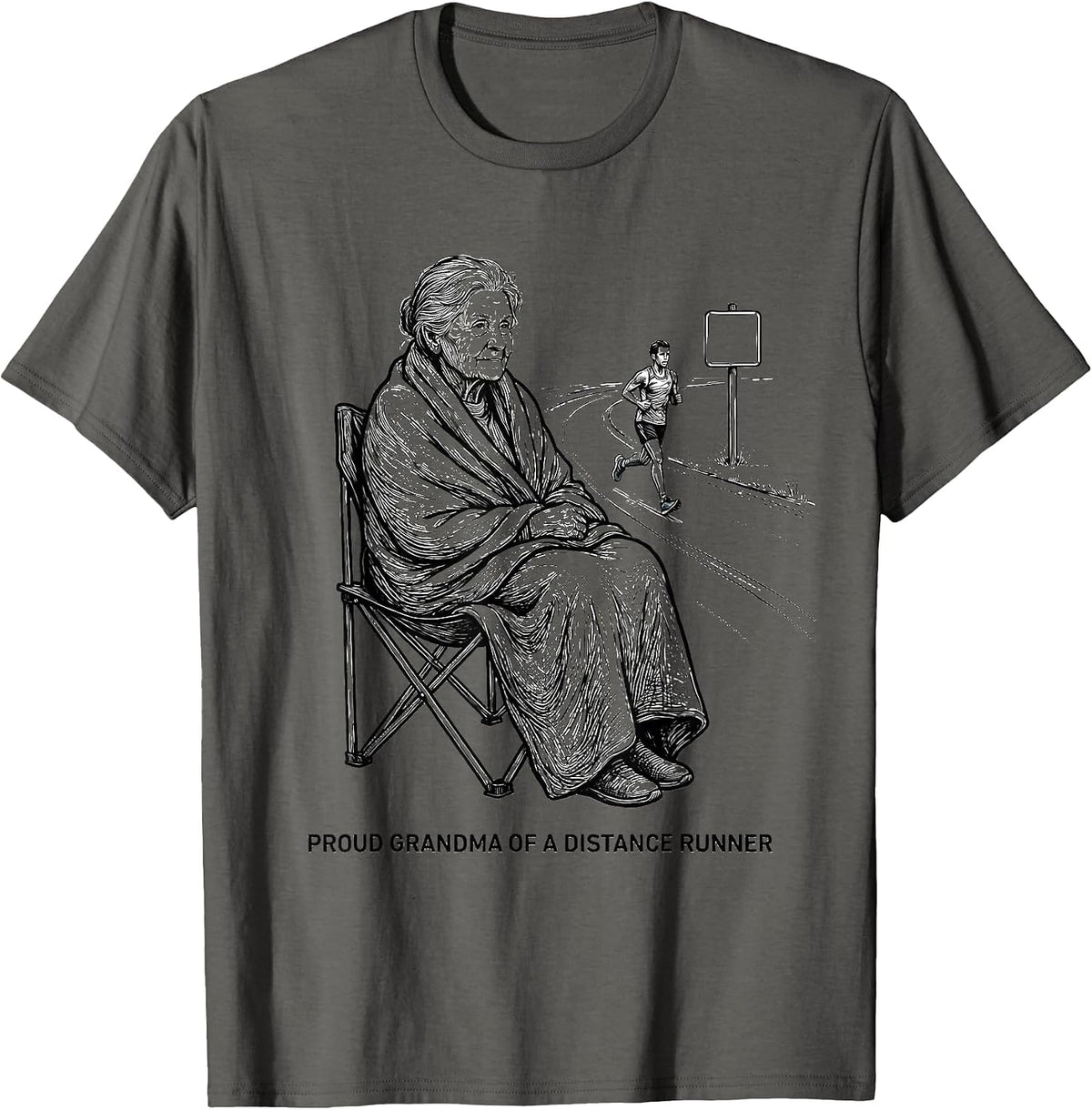 Men's Proud Grandma of a Distance Runner Supportive Cheer T-Shirt - Asphalt Grey