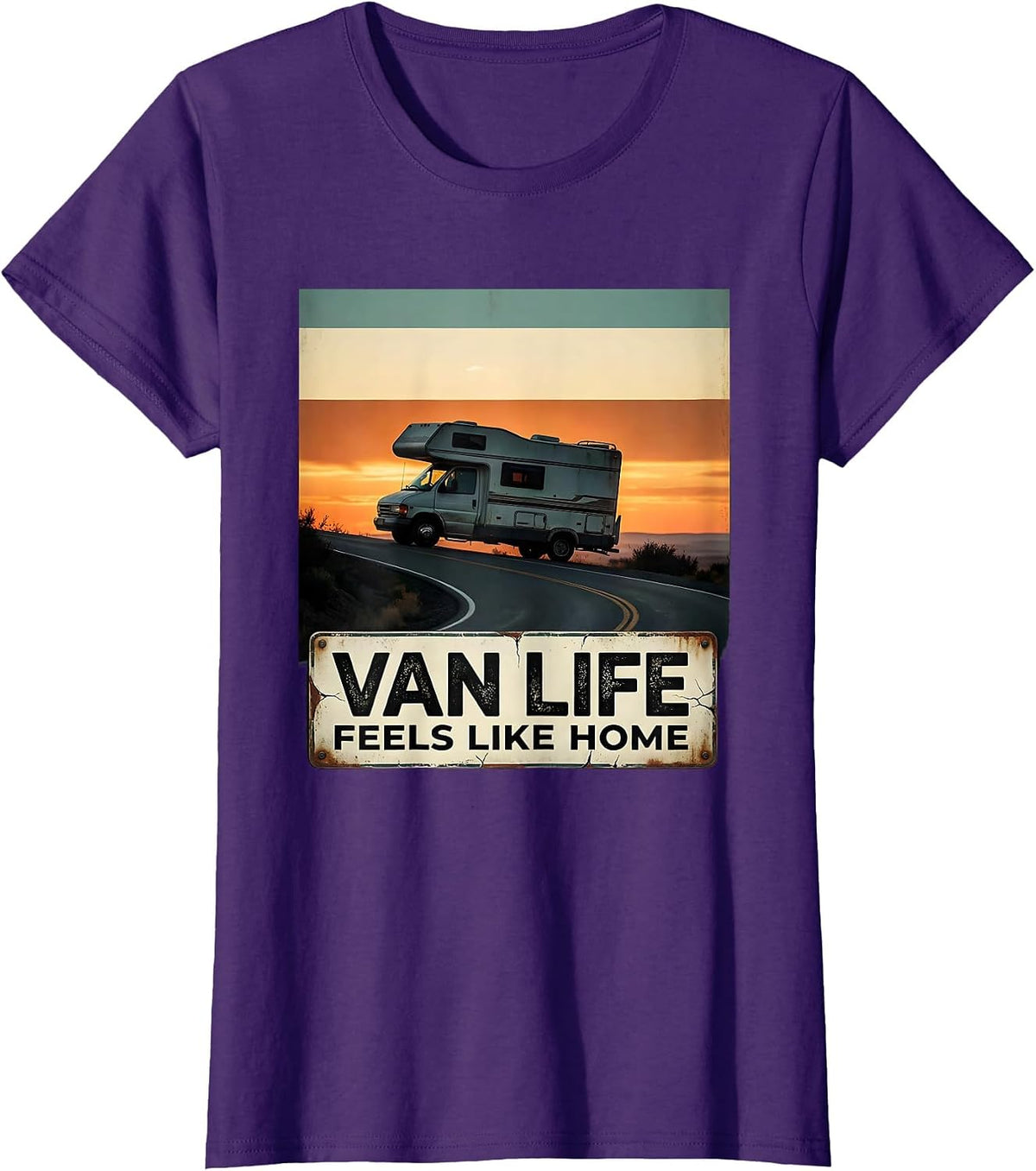 Women's Van Life Feels Like Home Distressed Van Dwellers Nomad Pride T-Shirt - Purple