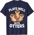 Plays Well with Otters Sea Otter T-Shirt - Navy Blue