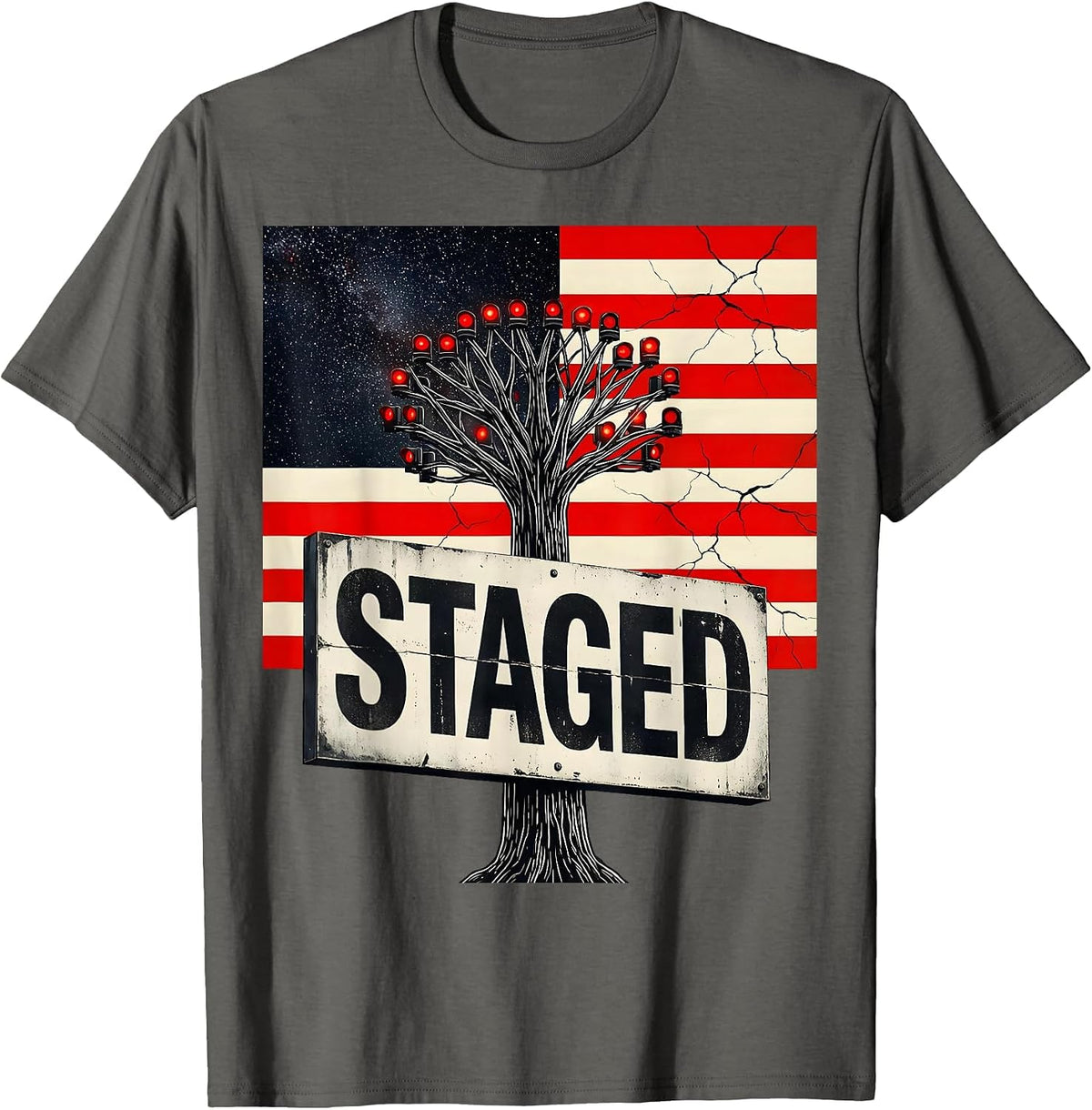 Men's Staged Patriotic RC Car Racing Drag Strip Tree Light Gift T-Shirt - Asphalt Grey