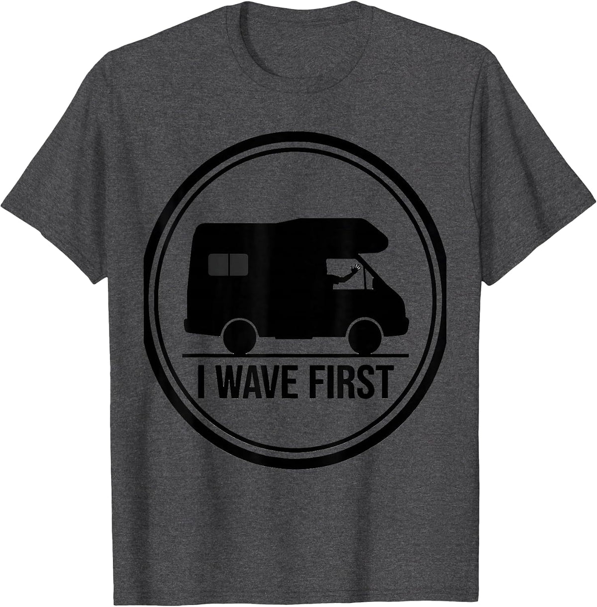 Men's I Wave First Retro Van Life Nomads Camper Van Dwellers T-Shirt - Dark Heather Grey