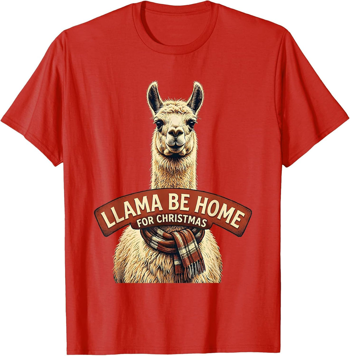 Men's Llama Be Home For Christmas Vintage Funny Llama Lover T-Shirt - Red