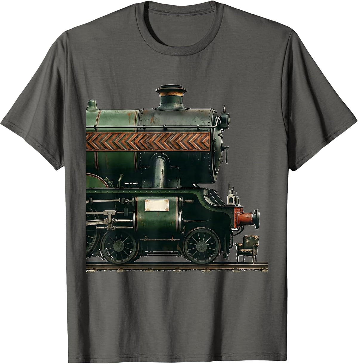 Men's Steam Locomotive Vintage Train Enthusiast Gift T-Shirt - Asphalt Grey