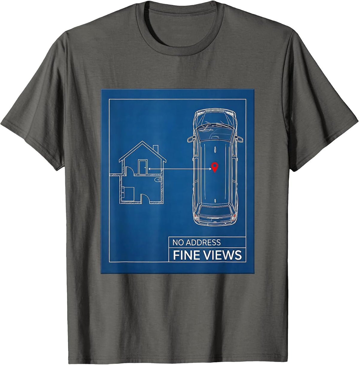 No Address Fine Views Retro Vintage Van Life Nomads T-Shirt - Asphalt Grey