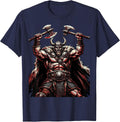 Viking Warrior Battle Axe Raised Norse Metal Art T-Shirt - Navy Blue