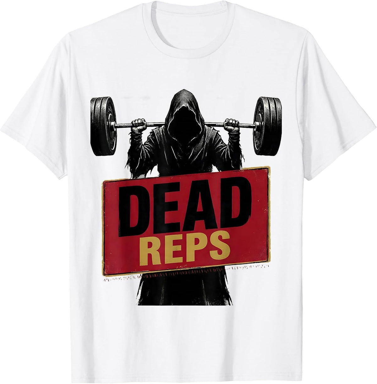 Men's Dead Reps Funny Halloween Ghost Skeleton Weightlifting Gym T-Shirt - White