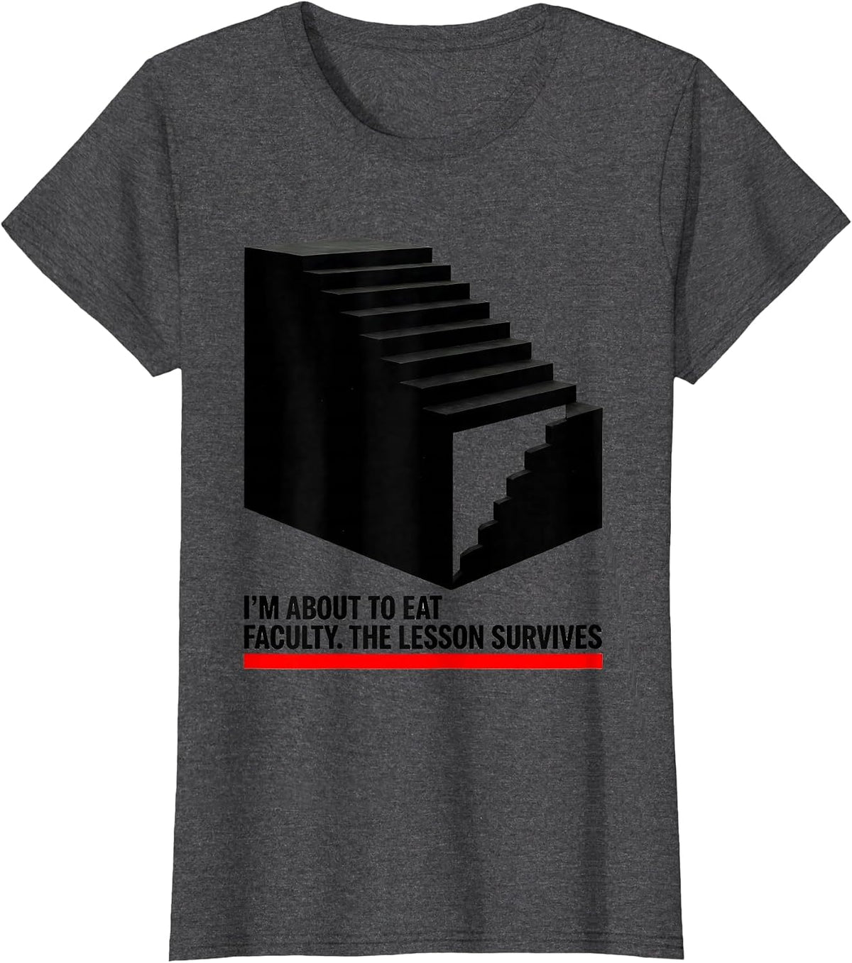 Women's I'M ABOUT TO EAT, FACULTY. THE LESSON SURVIVES Funny Teacher T-Shirt - Dark Heather Grey