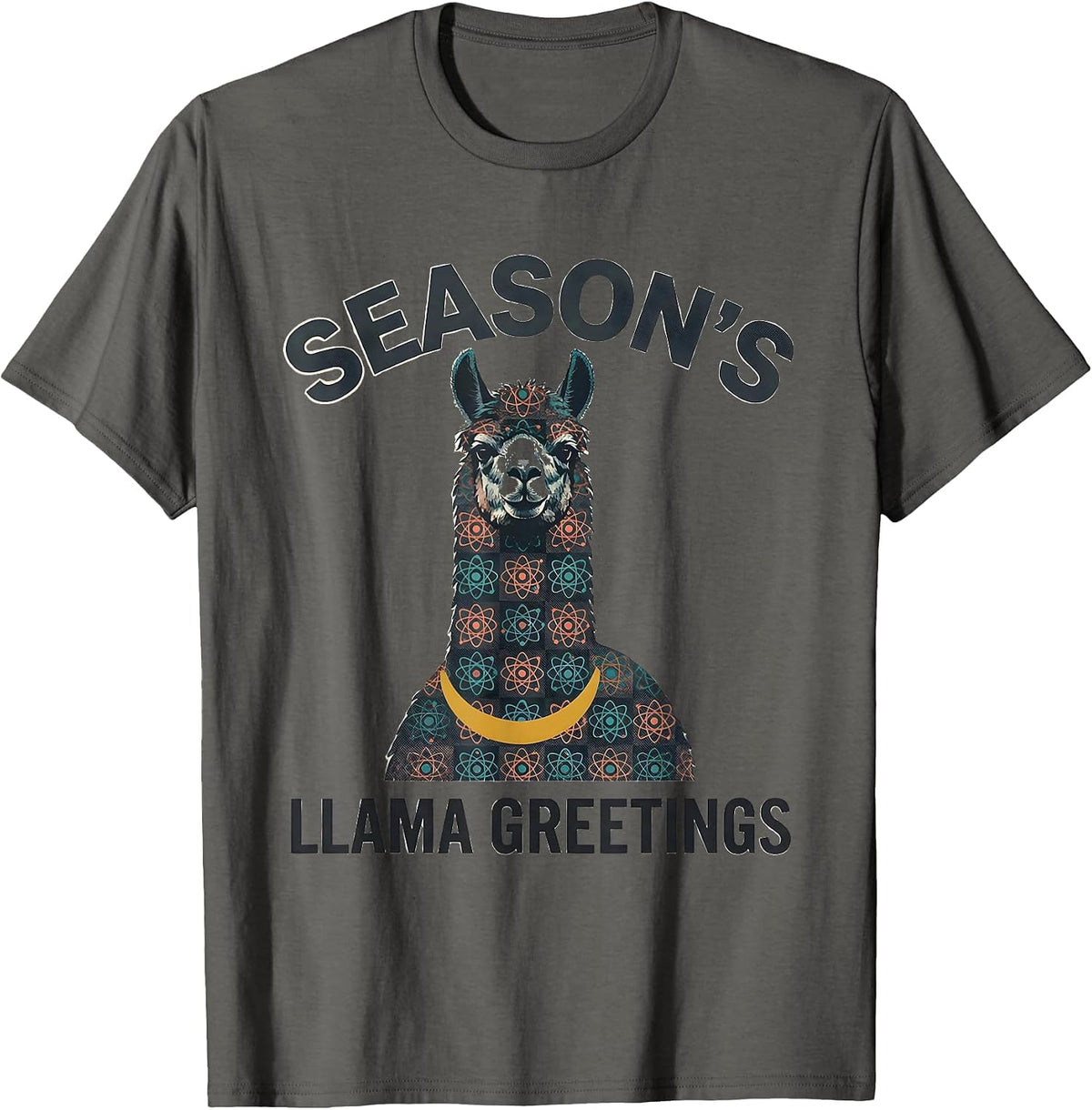 Season's Llama Greetings Funny Christmas Llama Lover Gift T-Shirt - Asphalt Grey