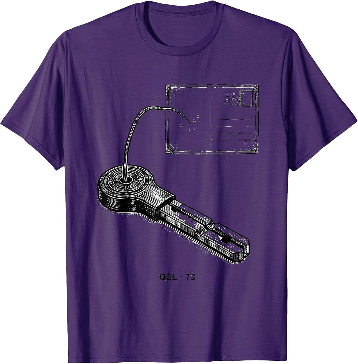 QSL · 73 Line Art Ham Radio Operator Hobbyist Gift T-Shirt - Purple