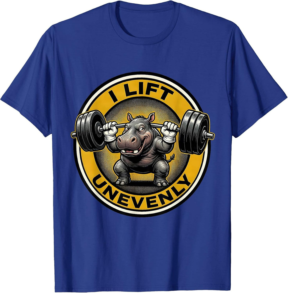 I Lift, Unevenly Retro Cartoon Funny Gym Weightlifting T-Shirt - Royal Blue