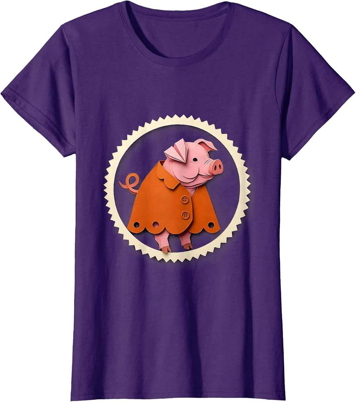 Women's Piglet In Costume Paper Cutout Pig Lover Halloween Humor T-Shirt - Purple