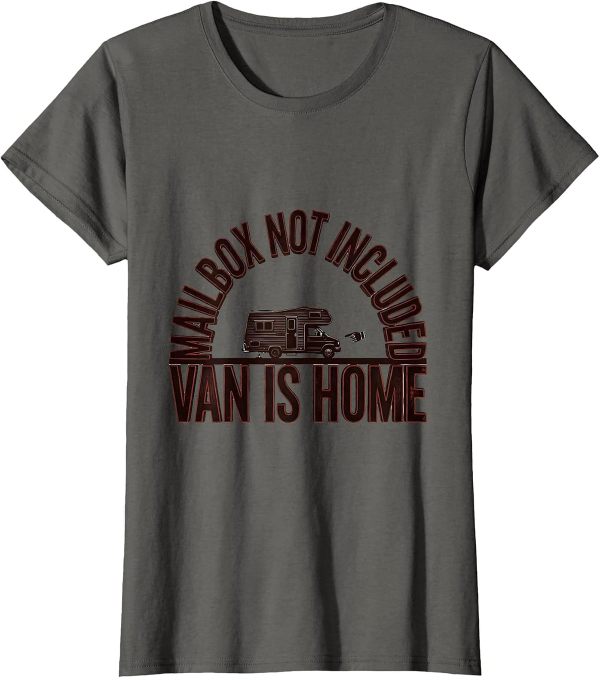 Women's Mailbox Not Included, Van Is Home Retro Van Life Nomads T-Shirt - Asphalt Grey