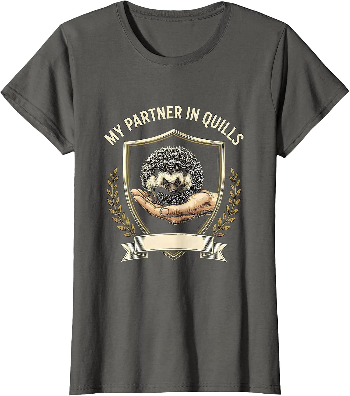 Women's My Partner In Quills Novelty Squirrel Hedgehog Animal Lover T-Shirt - Asphalt Grey
